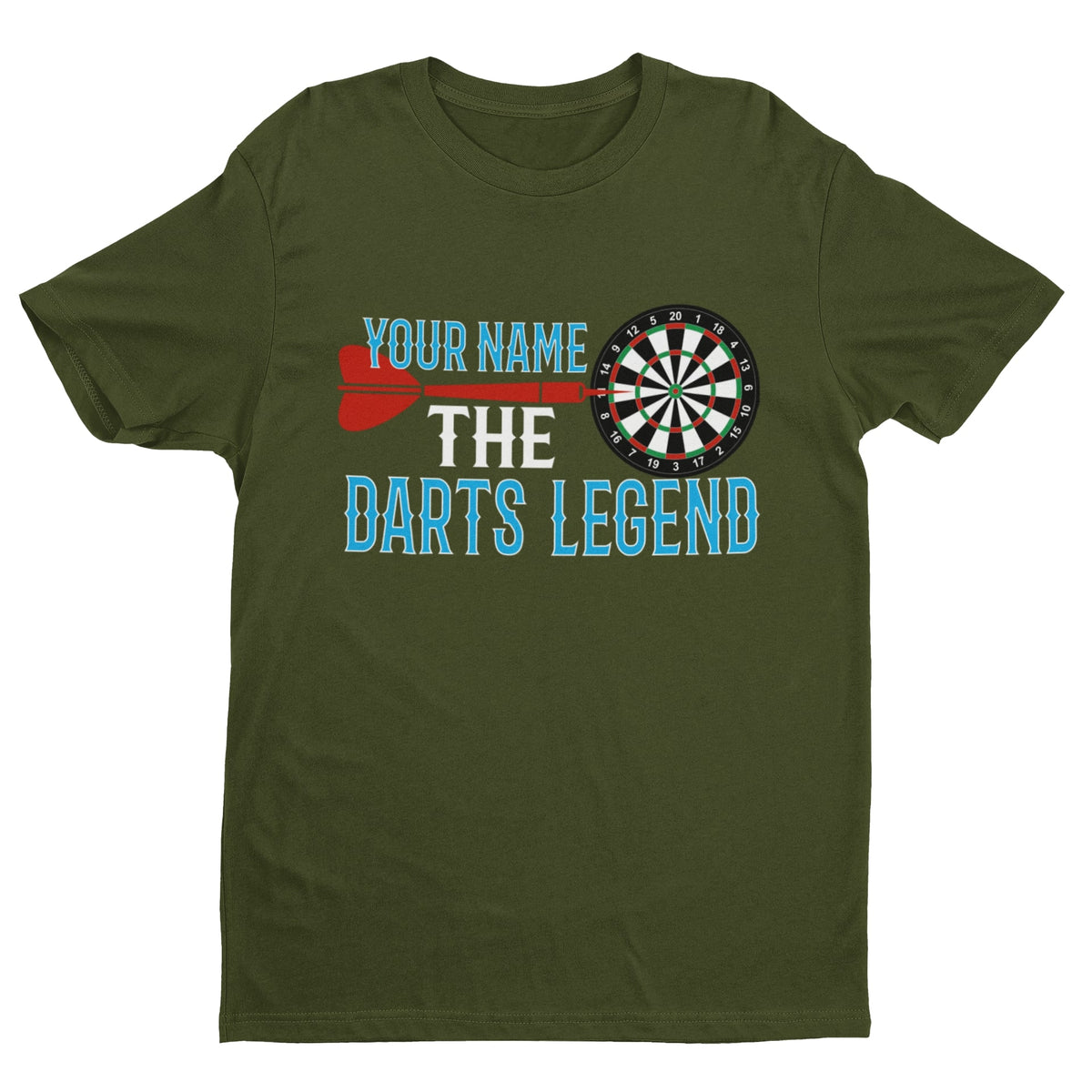 Personalised darts player gift T-shirt with The Darts Legend custom name print