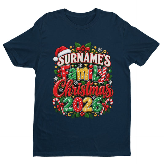 Personalised Family Christmas T-Shirt 2026 - Adult & Kids in Navy, front design view