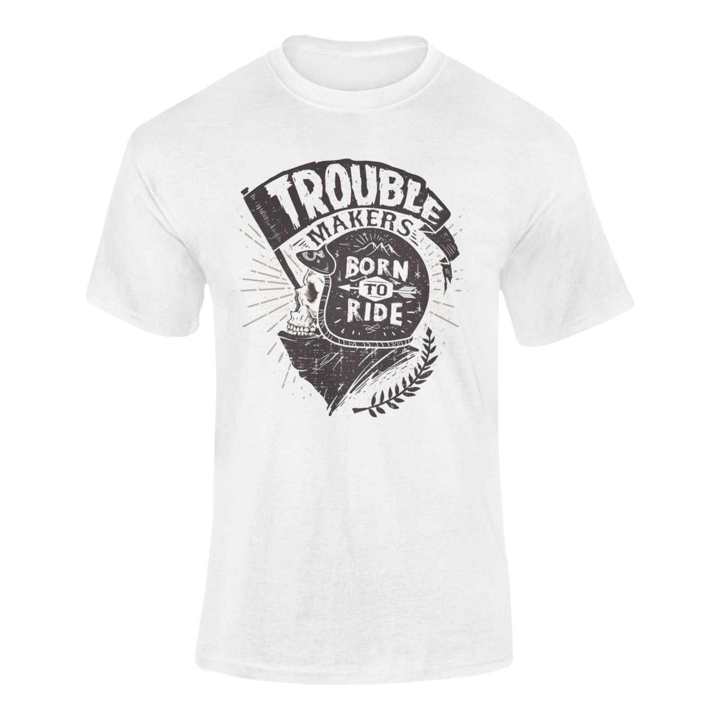 Trouble Makers Born To Ride Biker T-Shirt Motorcycle Skull Classic Motorbike T-Shirt Gift