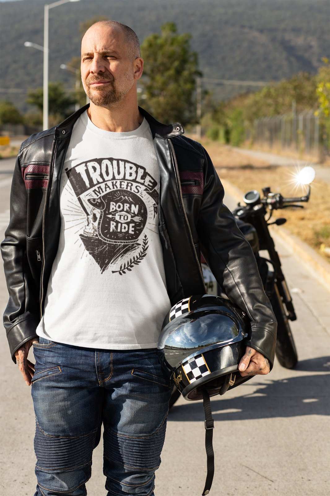 Trouble Makers Born To Ride Biker T-Shirt Motorcycle Skull Classic Motorbike T-Shirt Gift