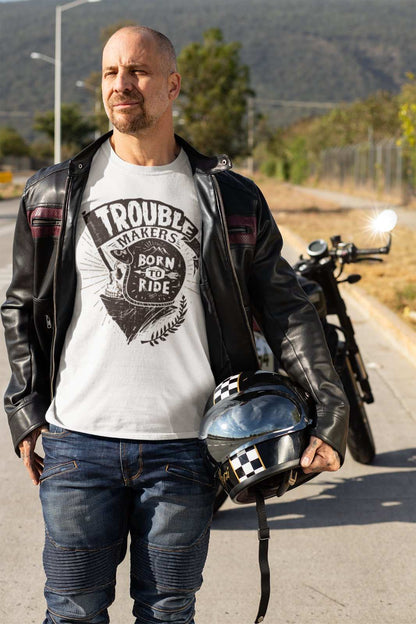 Trouble Makers Born To Ride Biker T-Shirt Motorcycle Skull Classic Motorbike T-Shirt Gift