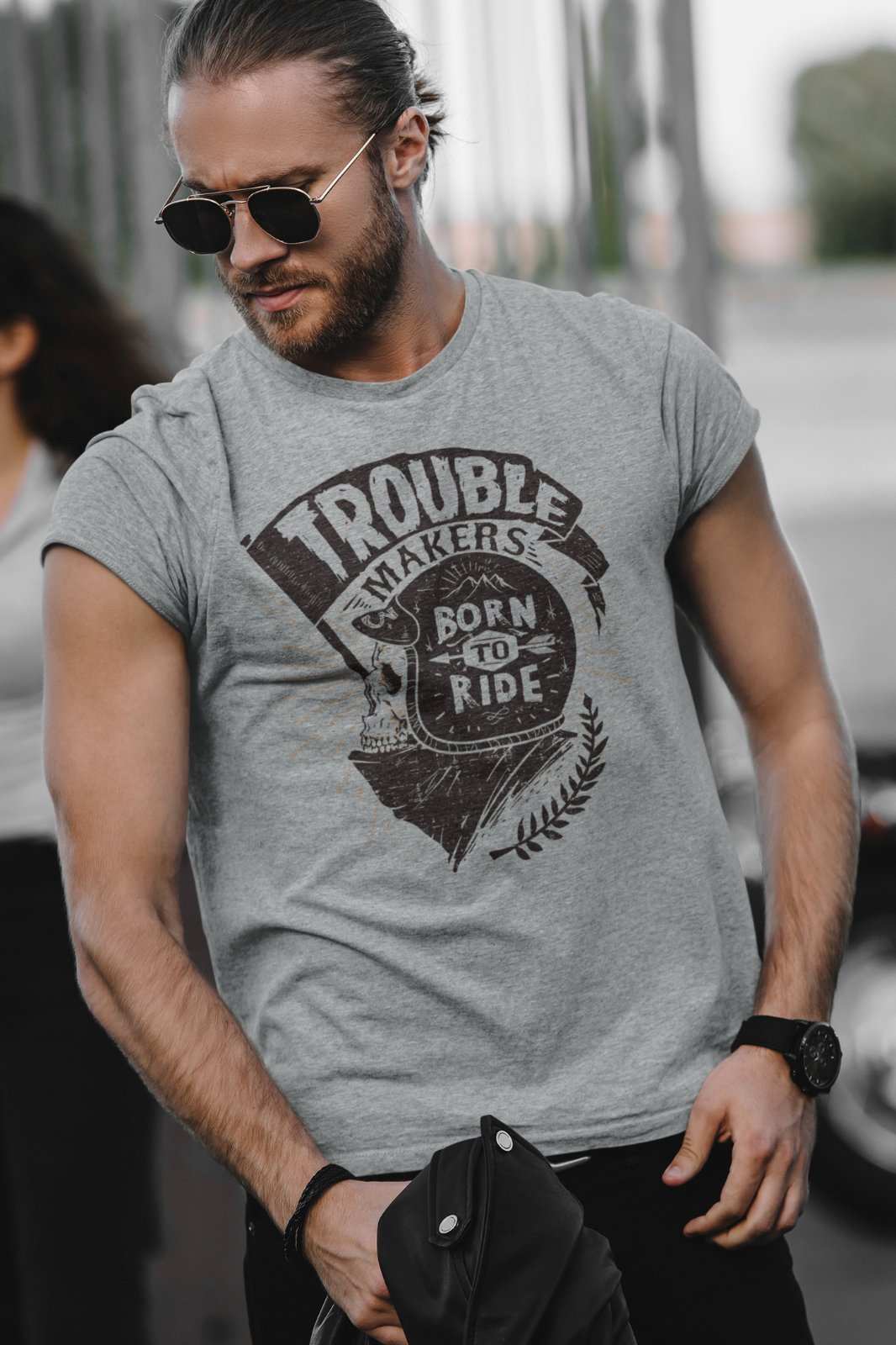 Trouble Makers Born To Ride Biker T-Shirt Motorcycle Skull Classic Motorbike T-Shirt Gift