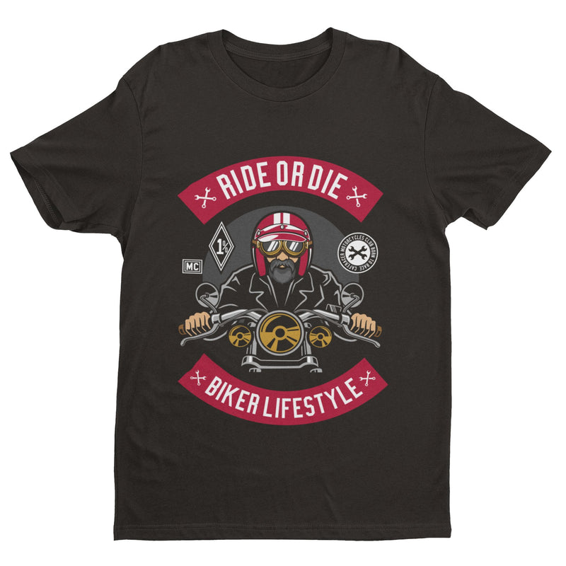 Biker Ride Or Die Motorcycle Lifestyle Club T Shirt 1% Bobber Helmet Old Guy - Galaxy Tees