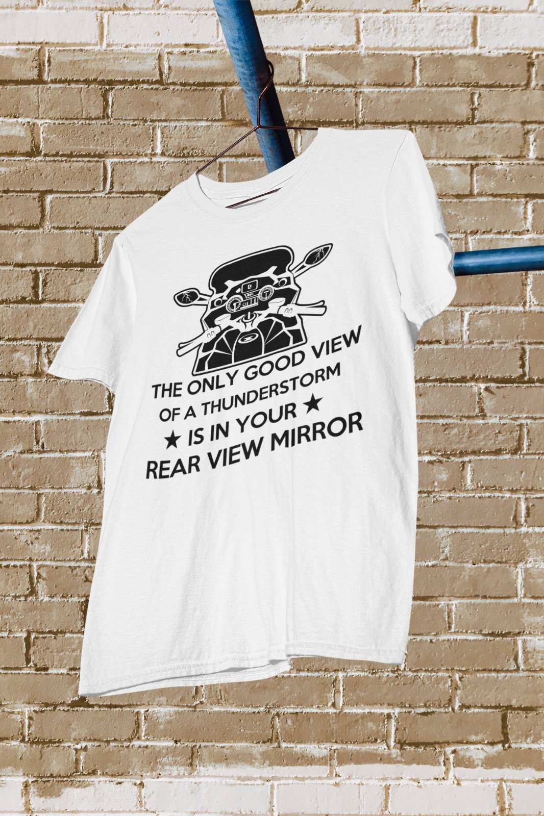 Rear View Mirror ScooterBiker T Shirt The Only Good View Of A Thunderstorm In Rear View Mirror