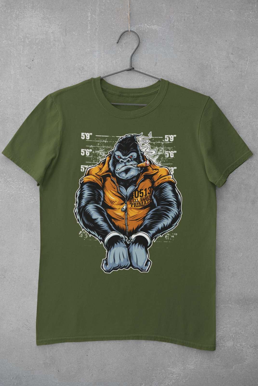 Shirt Ape Gorilla Mugshot Handcuffs Smoking CigarCell Block Primate Funny T Shirt Ape Gorilla Mugshot  Handcuffs Smokin