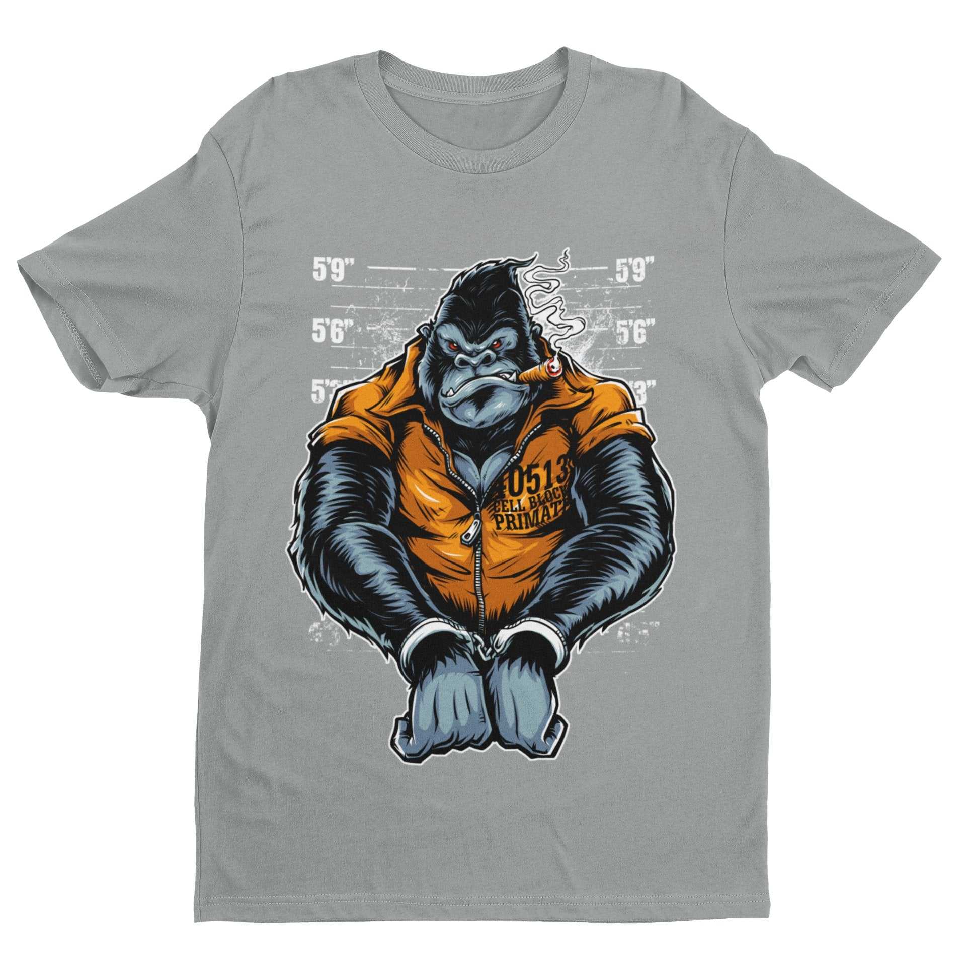 Shirt Ape Gorilla Mugshot Handcuffs Smoking CigarCell Block Primate Funny T Shirt Ape Gorilla Mugshot  Handcuffs Smokin