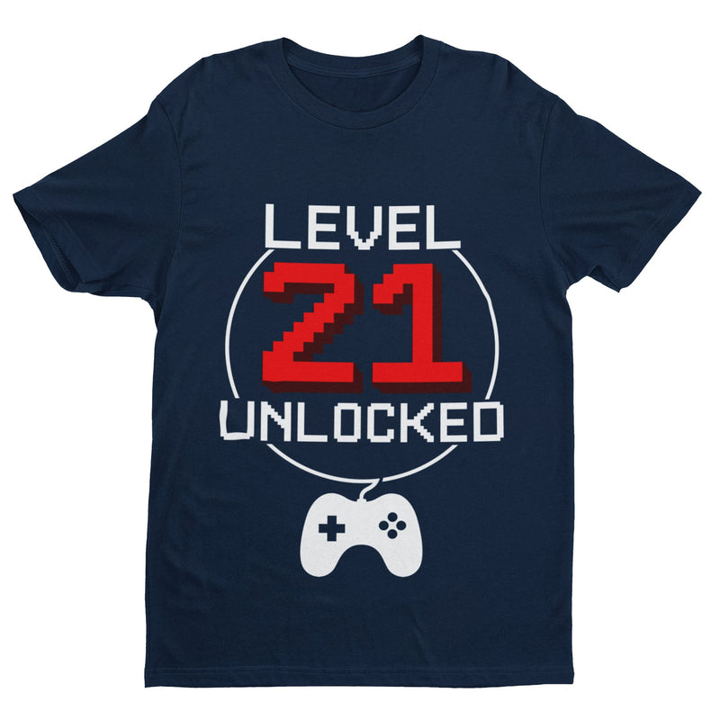 Funny 21st Birthday T Shirt Level 21 Unlocked Gamer Themed Gift Idea Gaming - Galaxy Tees