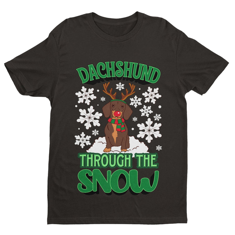 Funny Christmas Dachshund Through T Shirt The Snow Dashing Parody Dog Gift Idea - Galaxy Tees