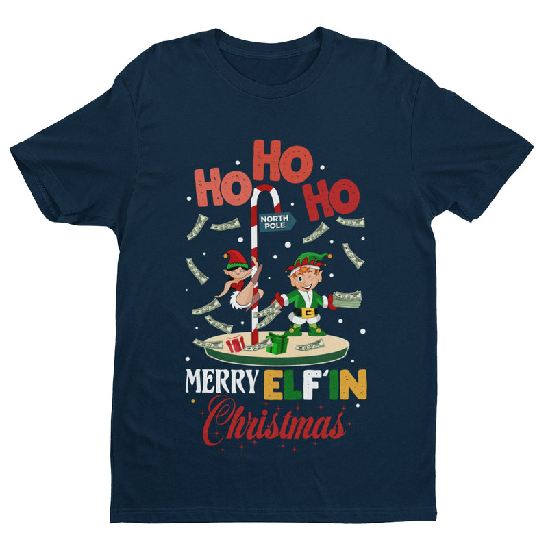 Funny Christmas T Shirt Merry Elfin Xmas Rude Stripper Pole Naughty Gift Joke - Galaxy Tees