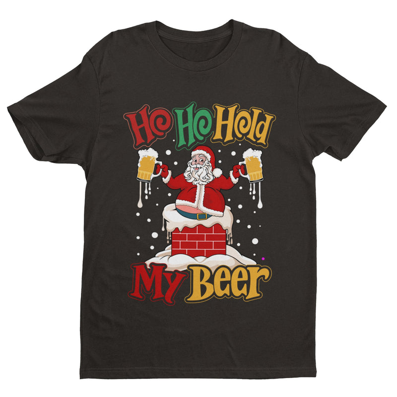 Funny Christmas T Shirt Santa Ho Ho Hold My Beer Gift Idea Xmas Drinking Joke - Galaxy Tees