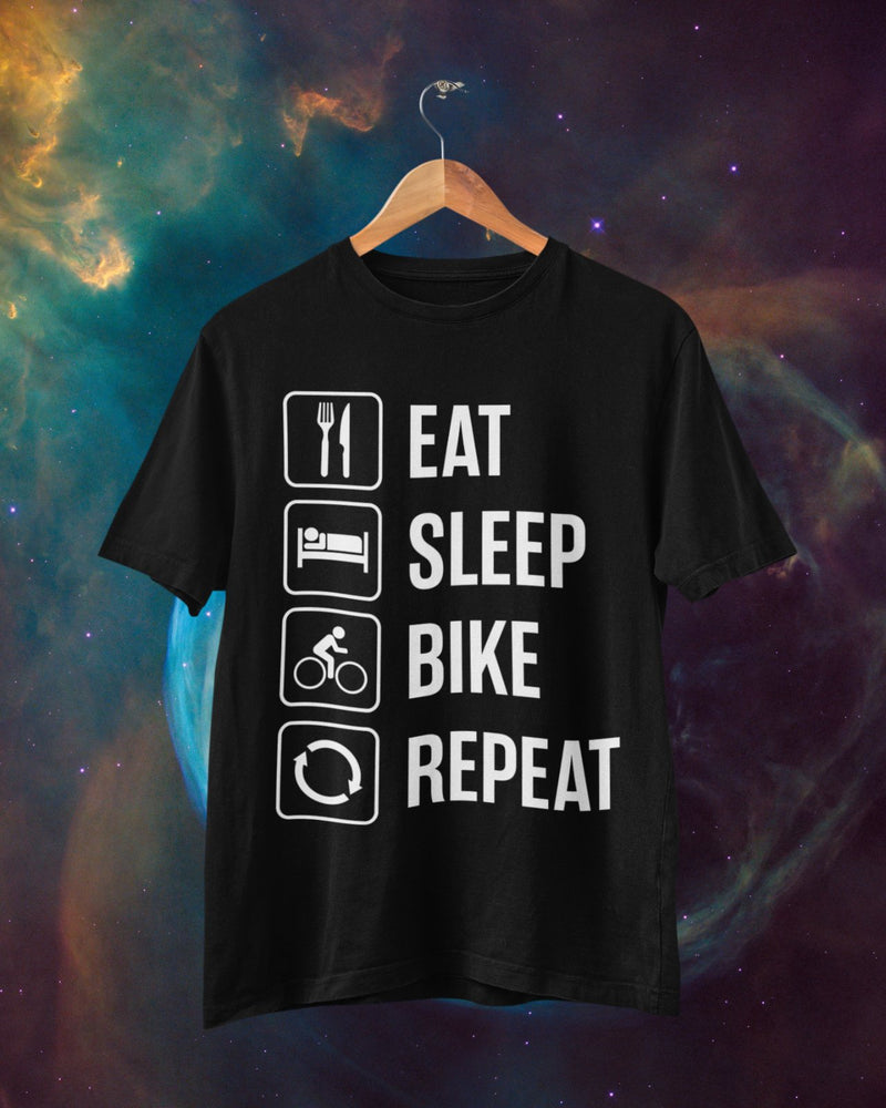 Funny Cycling T Shirt Eat Sleep Bike Repeat Gift For Cyclist Dad Novelty Banter - Galaxy Tees