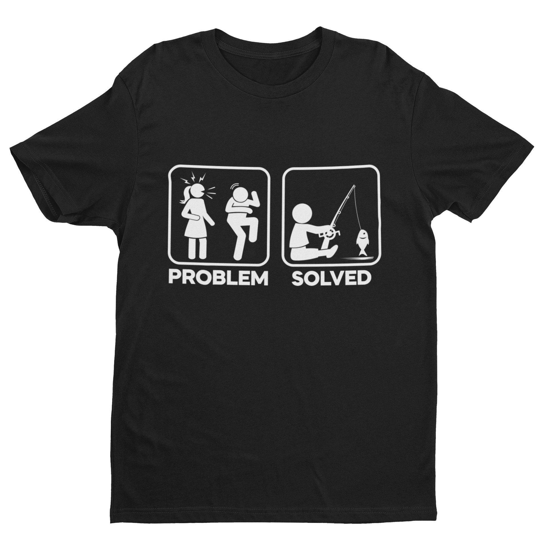 Funny Fishing T Shirt PROBLEM SOLVED Nagging Wife go Angling Gift