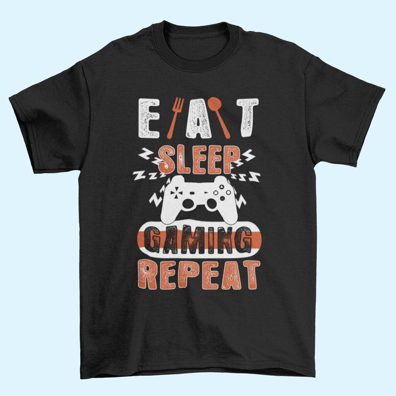 Funny Gamer T Shirt EAT SLEEP GAMING REPEAT Sizes Small to 6XL Video Games Gift - Galaxy Tees
