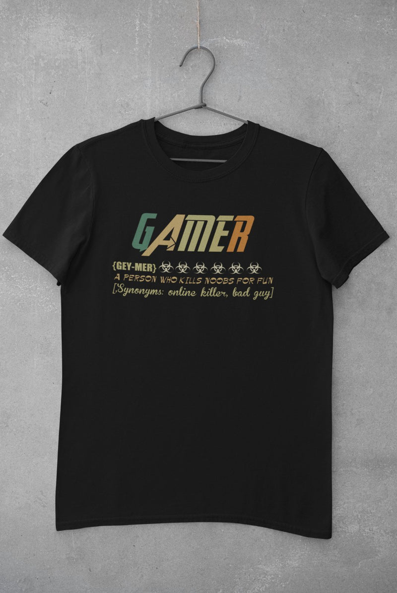 Funny Gaming T Shirt GAMER DICTIONARY DEFINITION Kills Noobs For Fun Gey-Mer - Galaxy Tees