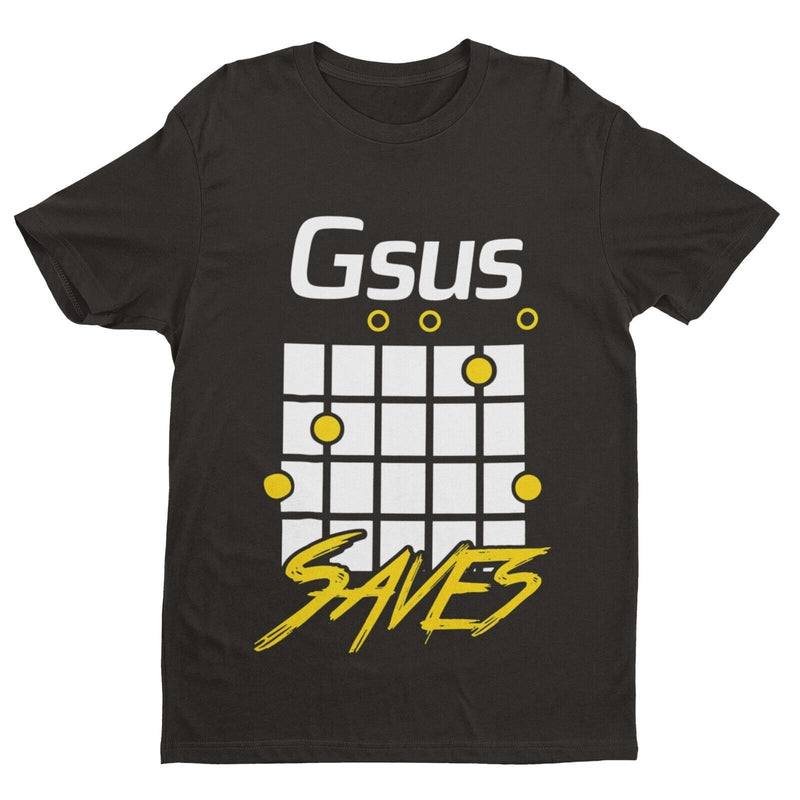 Funny Guitar Christian T Shirt GSUS Saves Parody on Chord Gift Idea Jesus Faith - Galaxy Tees