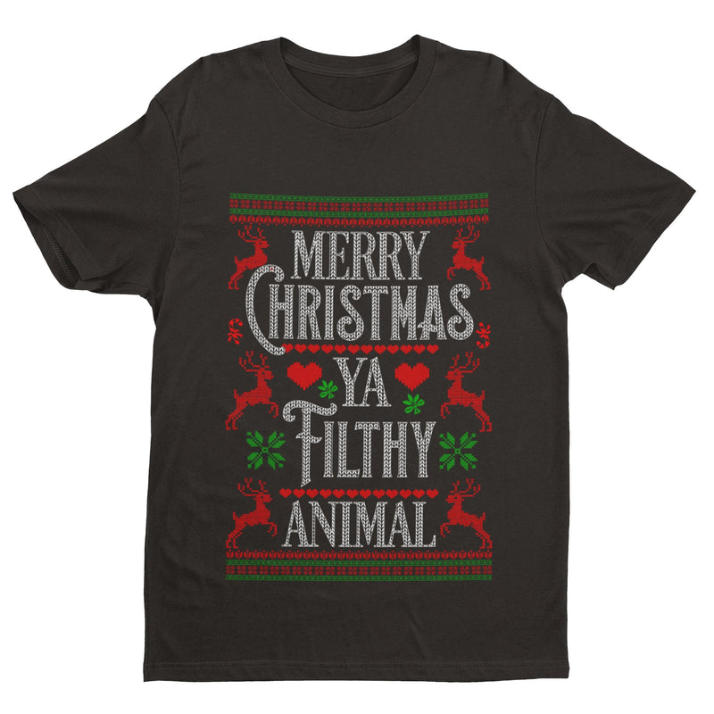 Funny T Shirt Merry Christmas Ya Filthy Animal Xmas Jumper Style Alone Home Gift - Galaxy Tees