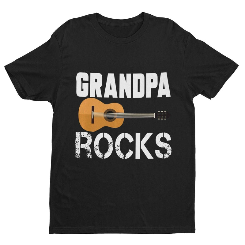 Grandpa Rocks Funny Guitar T Shirt Accoustic Novelty Grandfather Gift Idea Music - Galaxy Tees