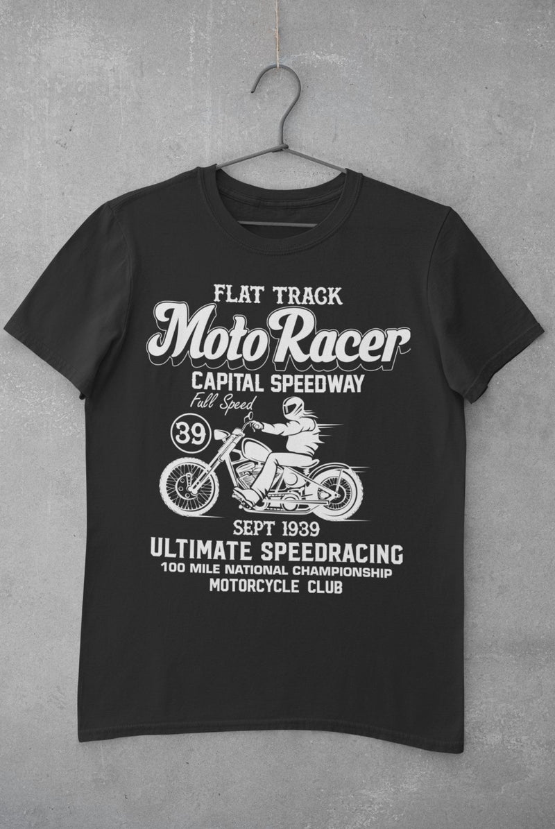 Moto Racer Biker T Shirt Speedway Classic Motorcycle Design Retro Vintage Style - Galaxy Tees