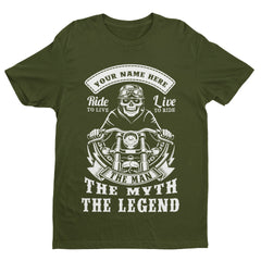 PERSONALISED BIKER T Shirt YOUR NAME TEXT The Man The Myth The Legend Gift Idea - Galaxy Tees