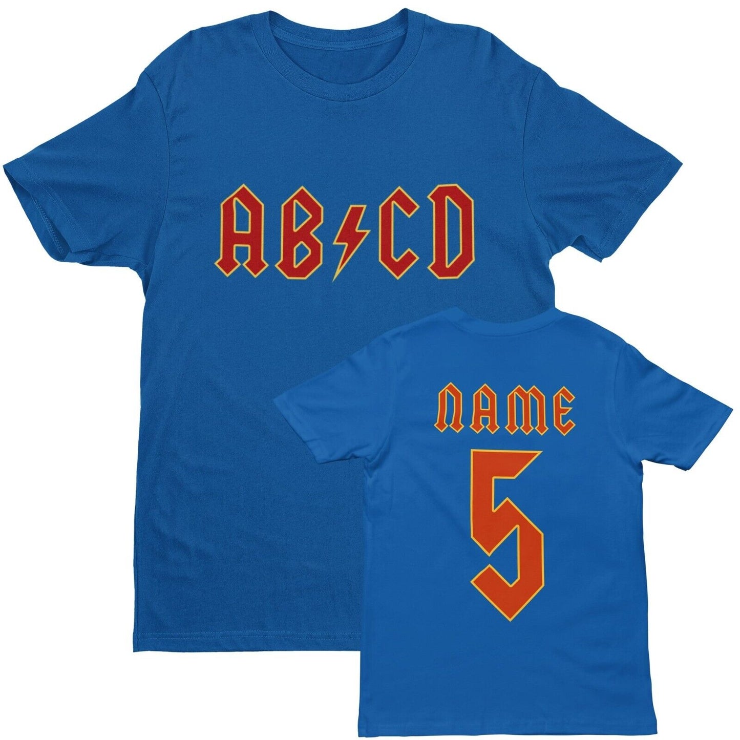 PERSONALISED Kids AB-CDPERSONALISED Kids AB-CD T Shirt in Retro Rock Font with NAME & NUMBER 