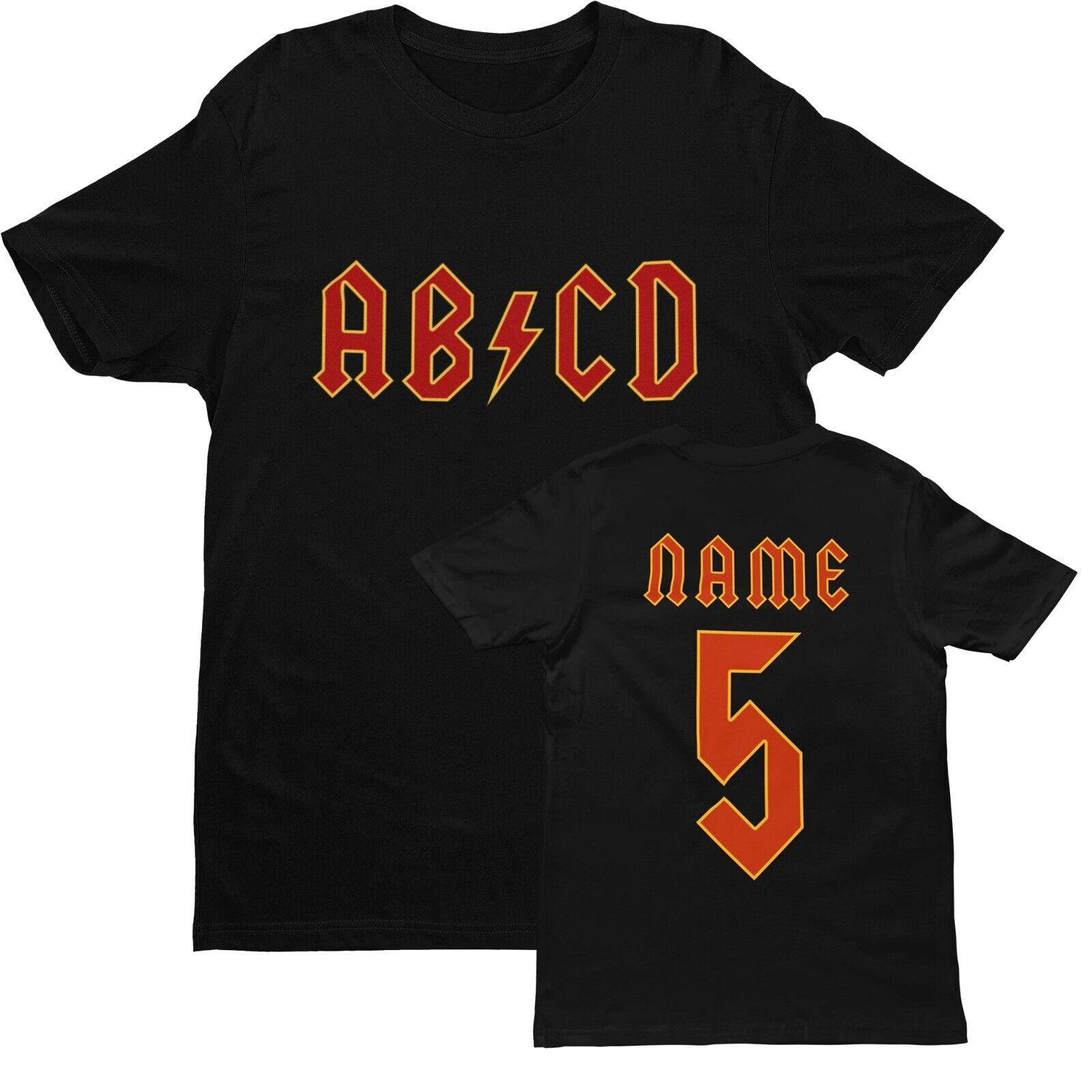 PERSONALISED Kids AB-CDPERSONALISED Kids AB-CD T Shirt in Retro Rock Font with NAME & NUMBER 