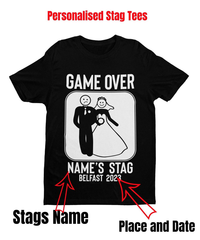 Personalised STAG DO T Shirts Custom Printed Names Location Year Bulk Discount - Galaxy Tees