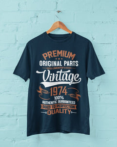 Personalised Vintage 1974 Original Parts 50th Birthday 2024 T Shirt Name on Back - Galaxy Tees