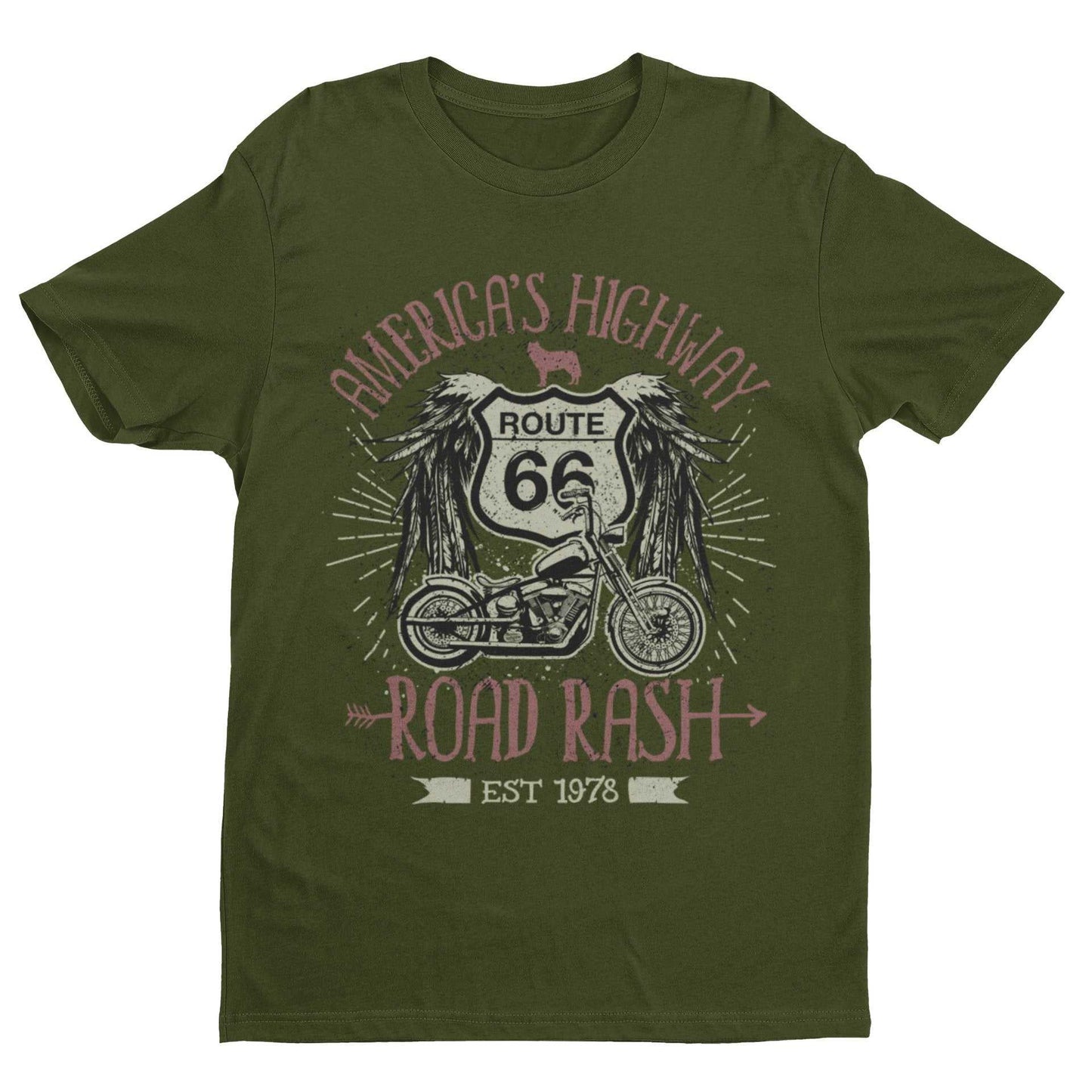 Highway Road Rash BikerRoute 66 America's Highway Road Rash Biker T Shirt Motorcycle Classic 