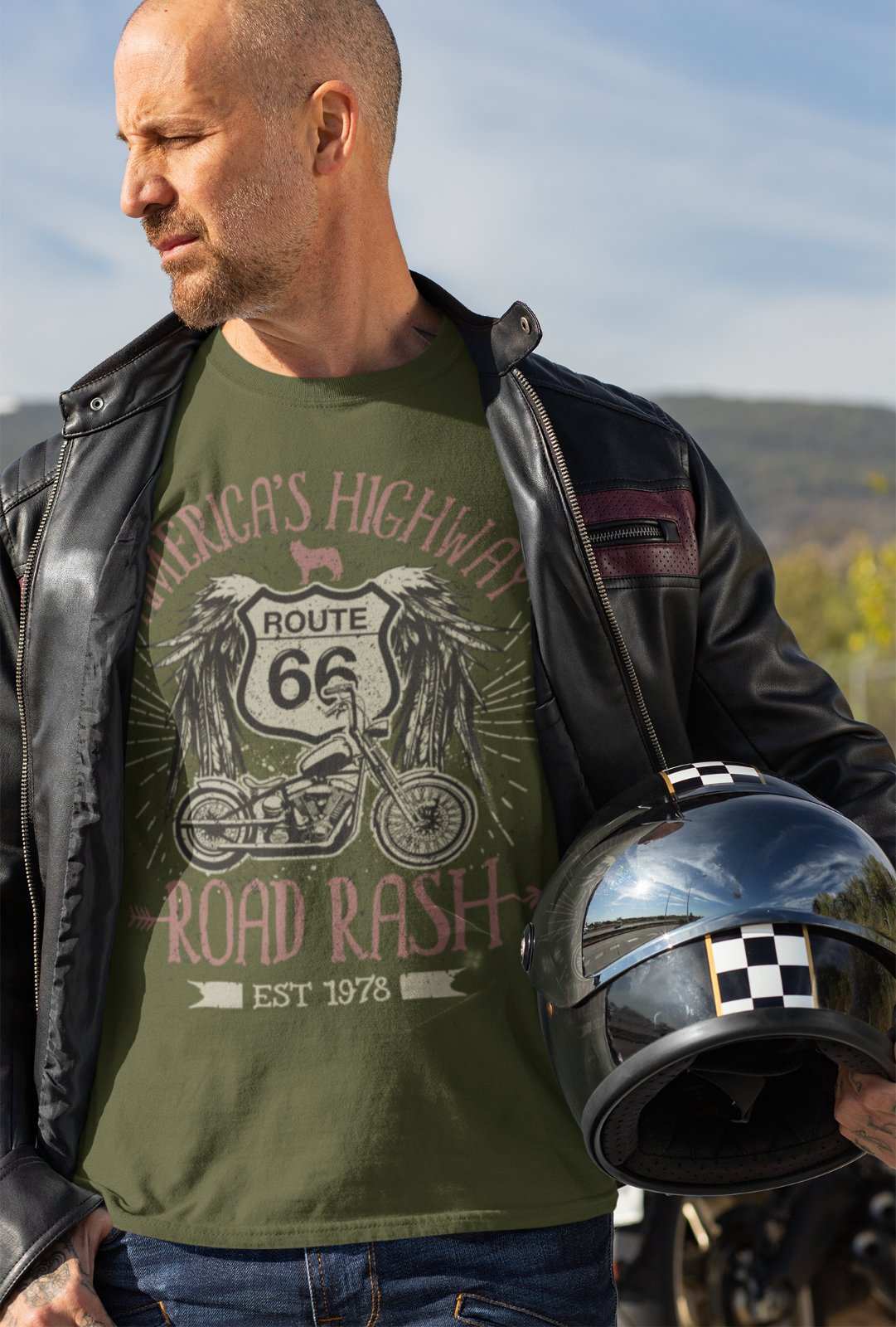 Highway Road Rash BikerRoute 66 America's Highway Road Rash Biker T Shirt Motorcycle Classic 