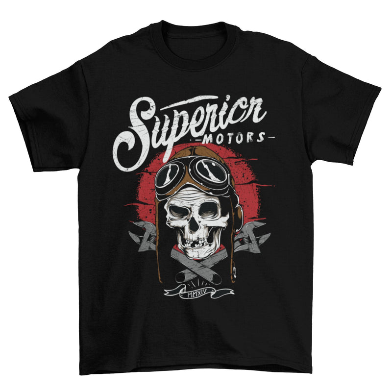 Superior Motors Biker T Shirt Skull Spanners Classic Motorcycle Mechanic Design - Galaxy Tees